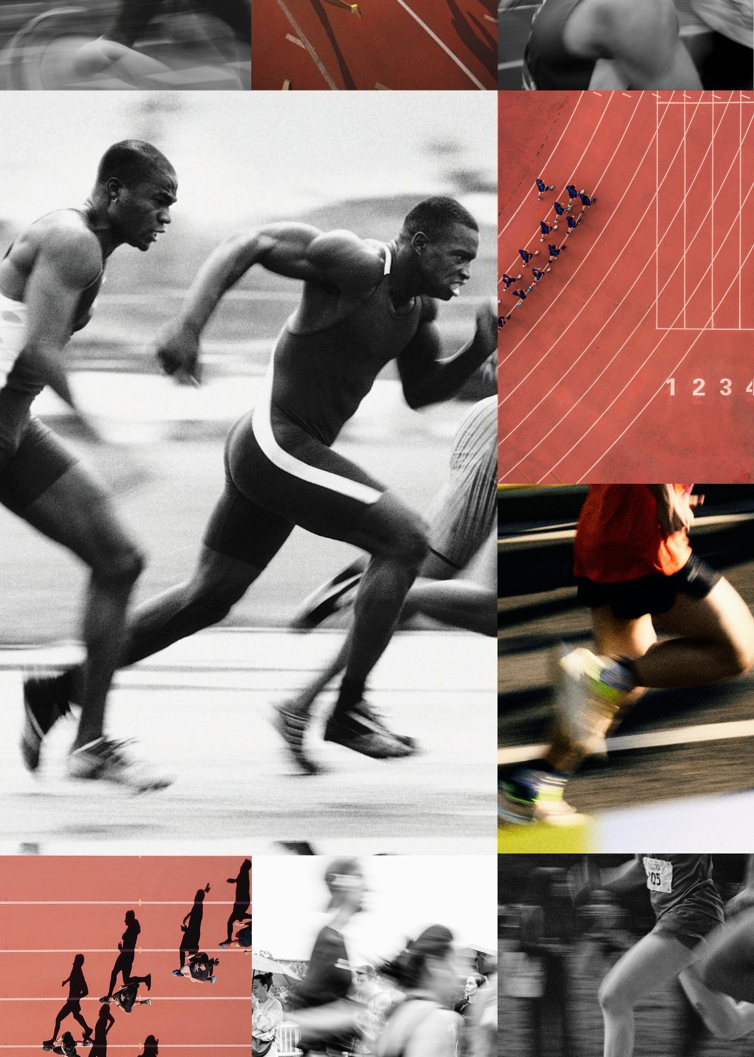 Collage: Sprinter auf der Laufbahn